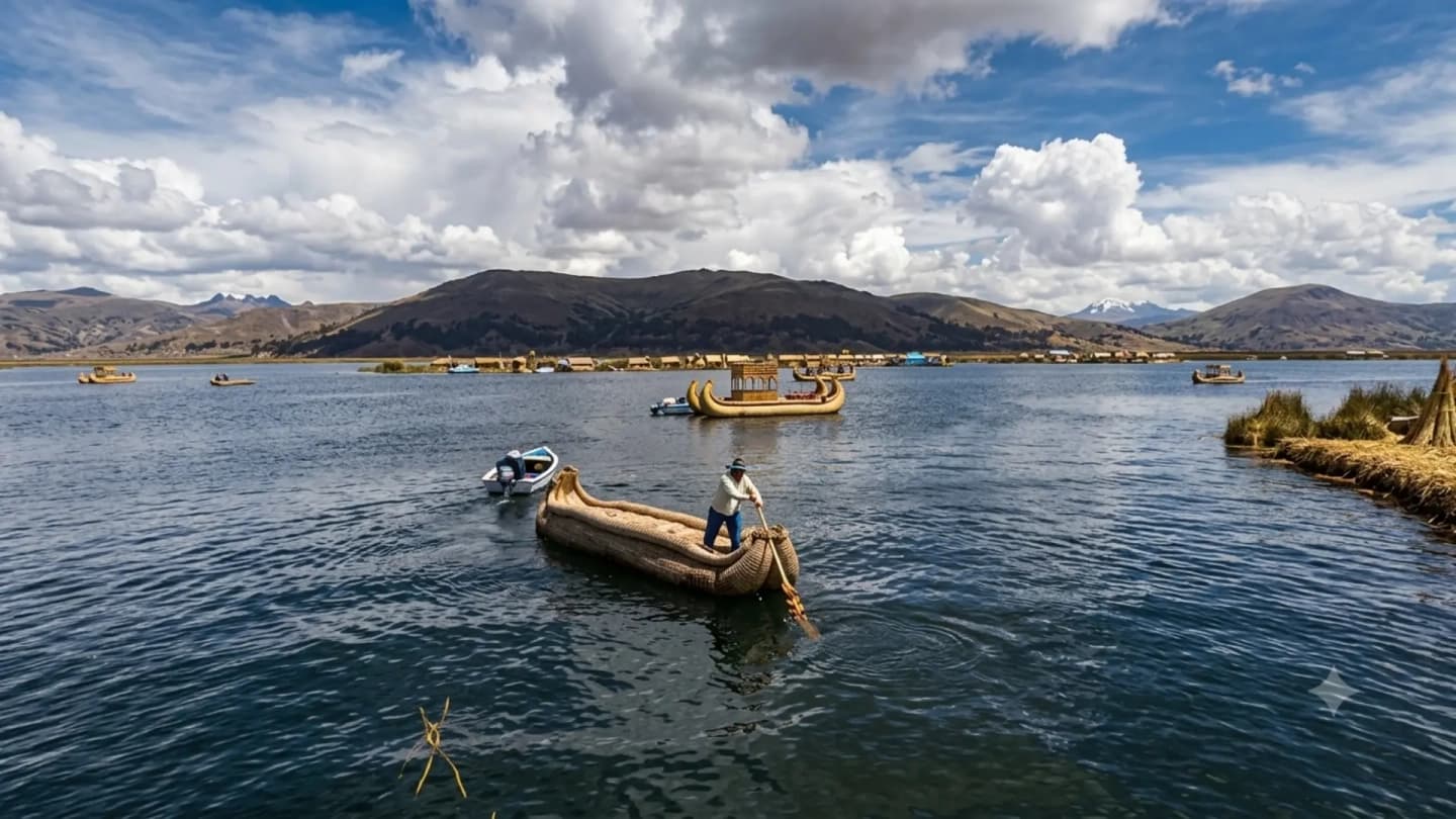 Islas Flotantes de los Uros en Lago Titicaca desde Puno