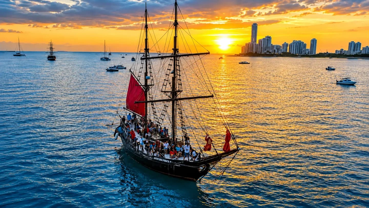 Paseo en barco pirata por la bahía de Cartagena con barra libre